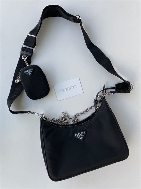 prada nylon crossbody bag with pouch and chain|prada nylon tote bag sale.